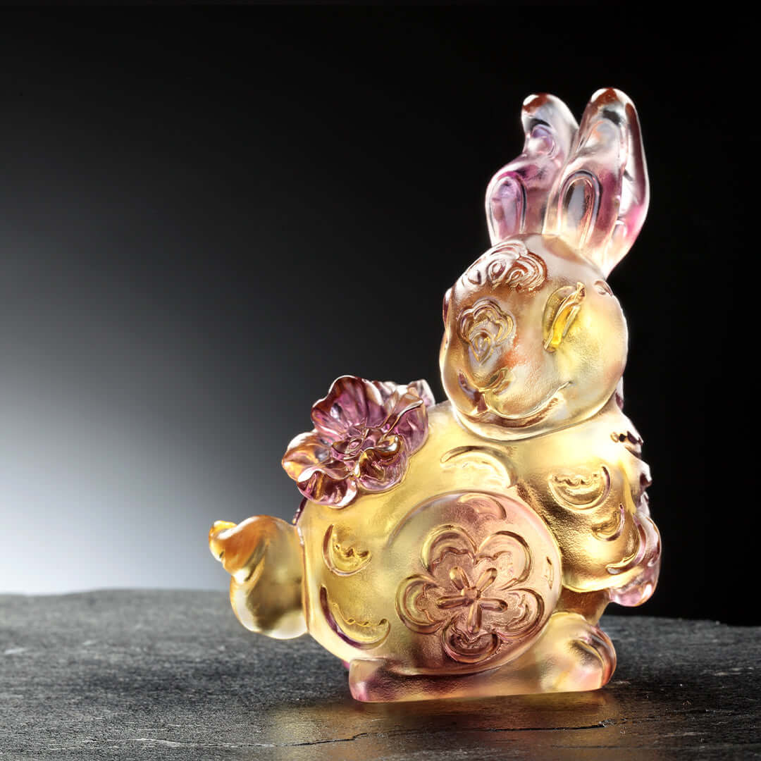 LIULI Crystal Art Crystal Content Rabbit, Wishes of Joy and Fortune, Year of the Rabbit