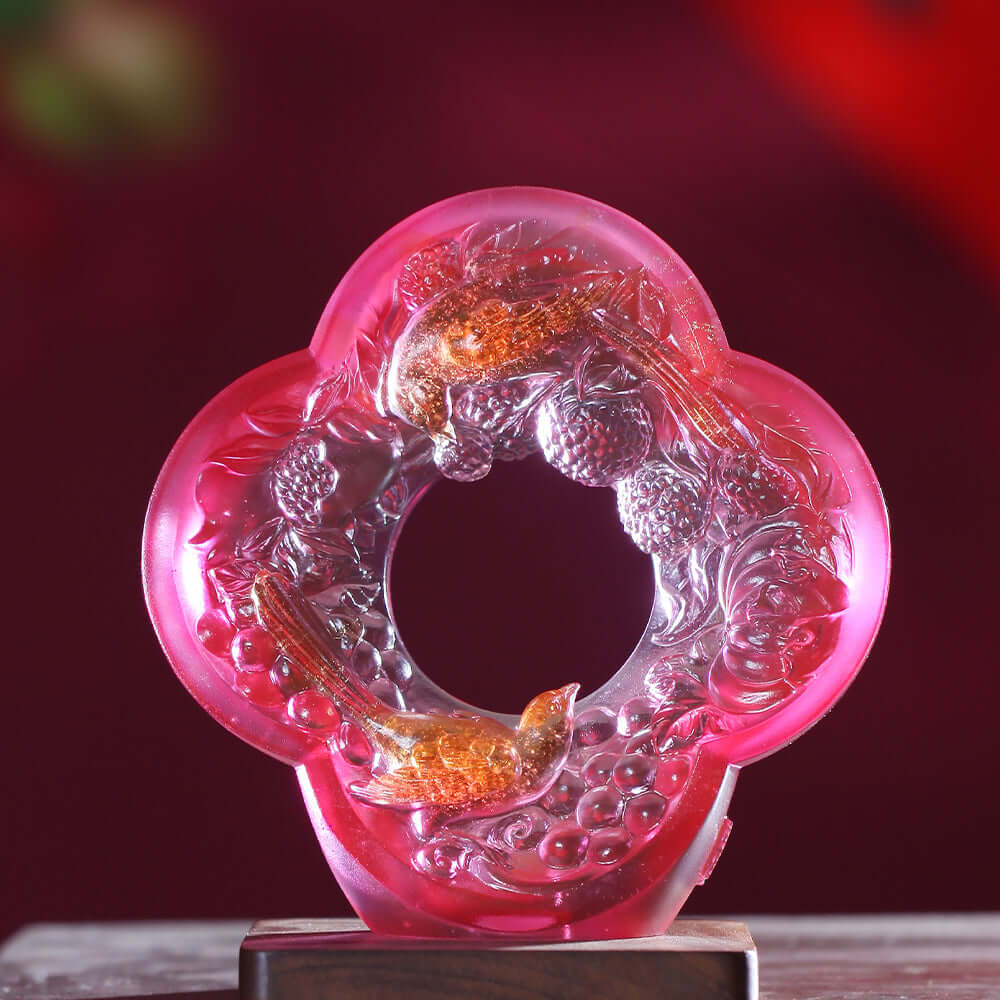 LIULI Crystal Art Crystal Begonia Flower, "Auspiciousness Doubled"