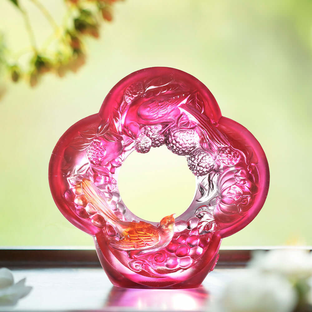 LIULI Crystal Art Crystal Begonia Flower, "Auspiciousness Doubled"