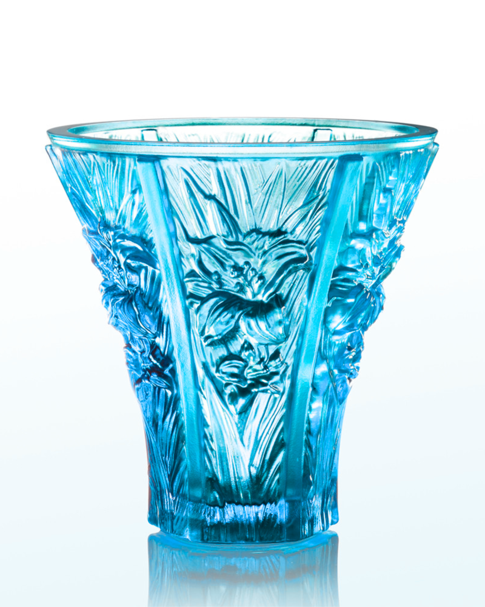 LIULI Crystal Art Crystal Floral Vase, "Profusion of Lilies"
