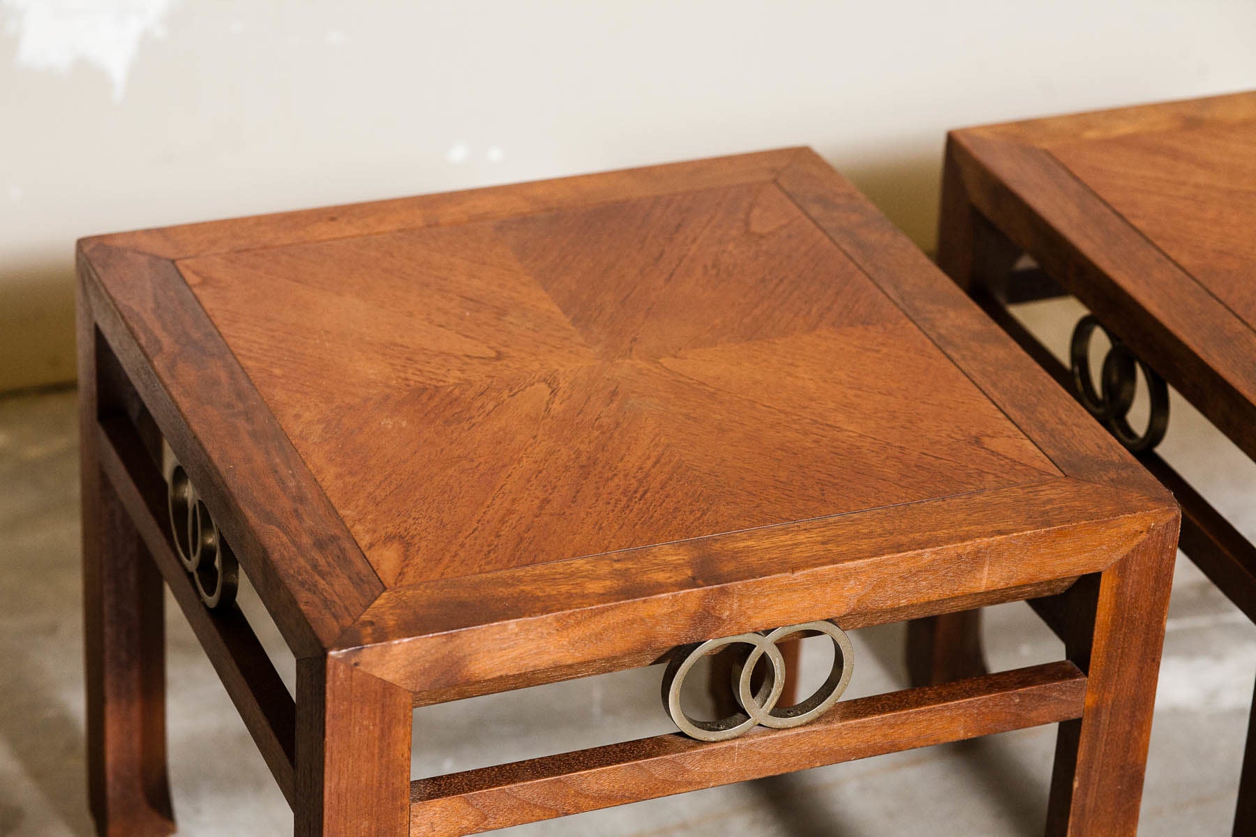 Mid-Century Baker Campaign Style Square End Tables Nightstands (Pair)