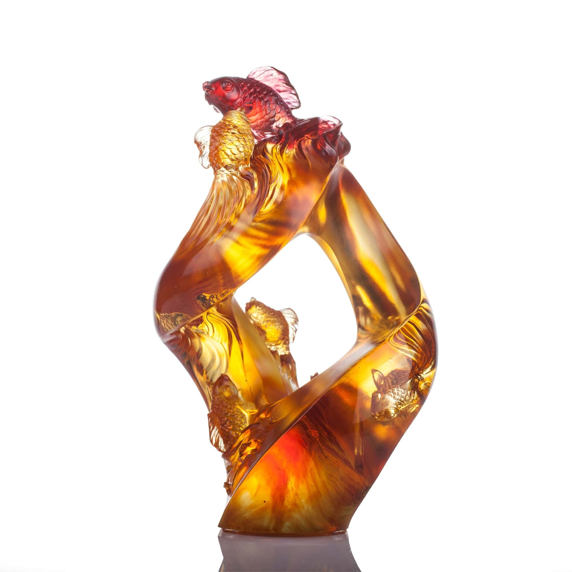 LIULI Crystal Art Crystal Koi Fish Sculpture, "In Unity"