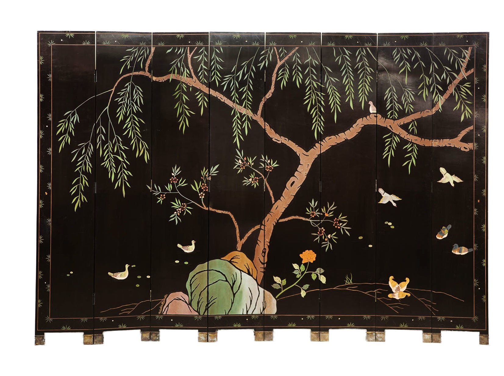 Lawrence & Scott 8-Panel Black Phoenix Double-Sided Coromandel Screen