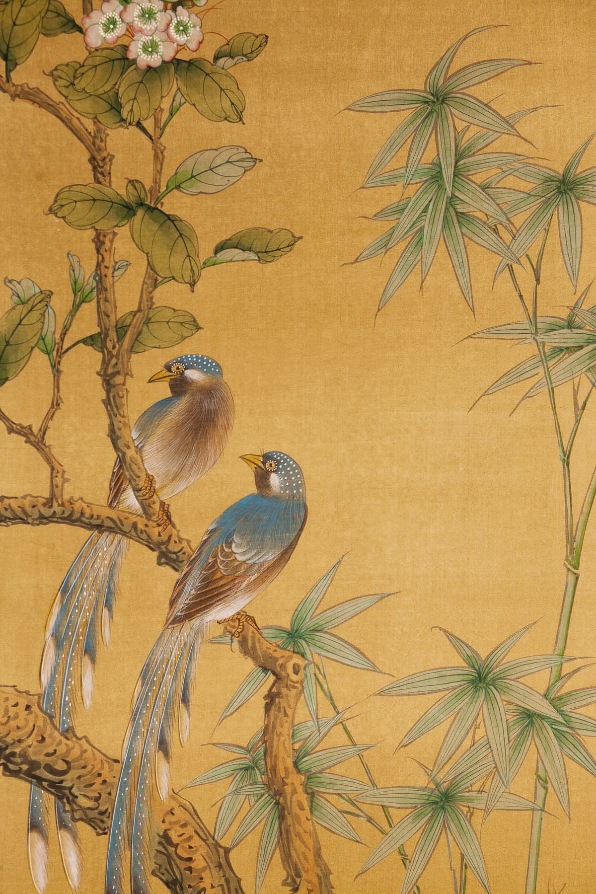 Sung Tze-Chin "Joyous Spring" Ink on Silk 6-Panel Screen (7 ft x 9 ft)