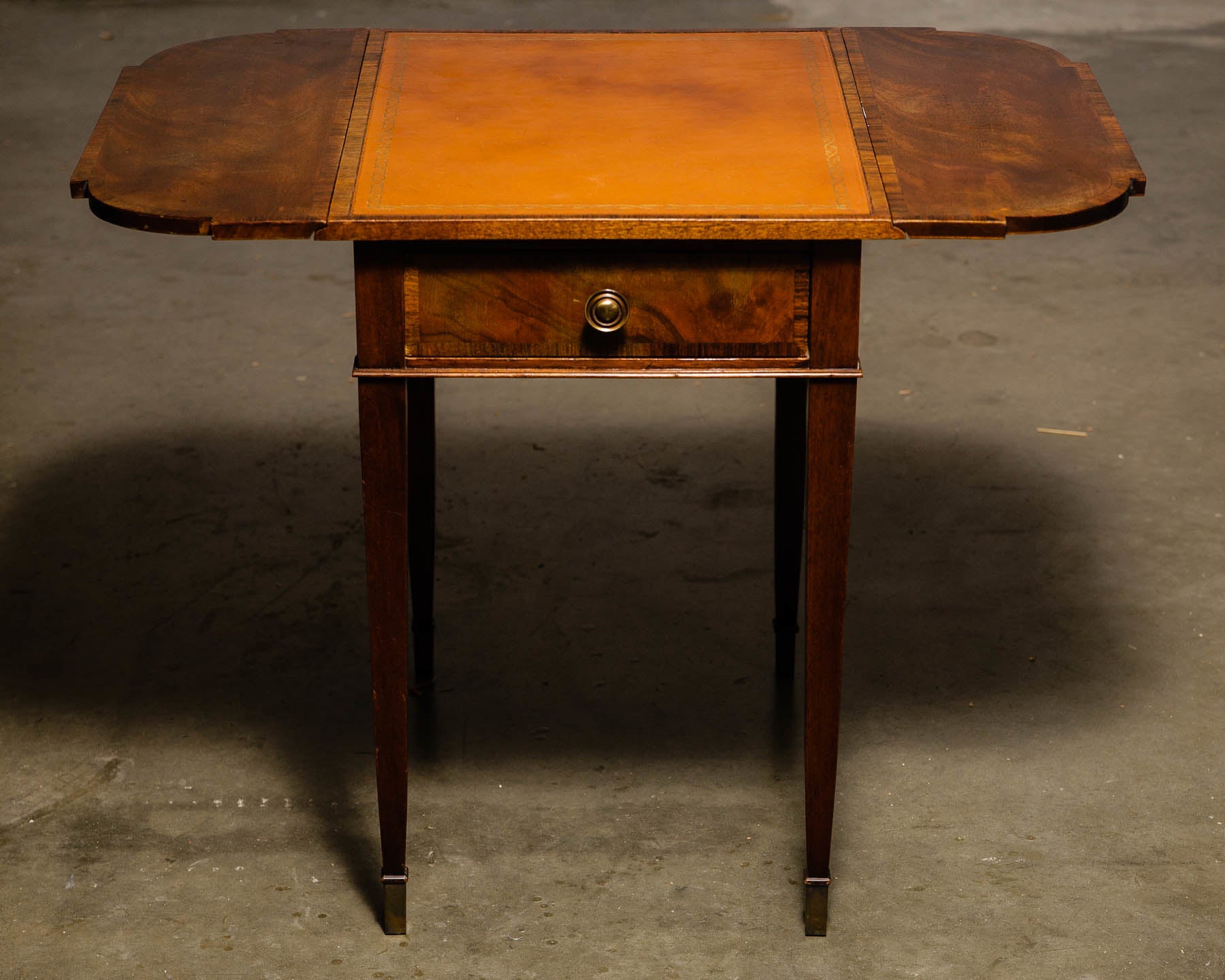 Vintage Leather Top Drop Leaf Mahogany Pembroke Side Table