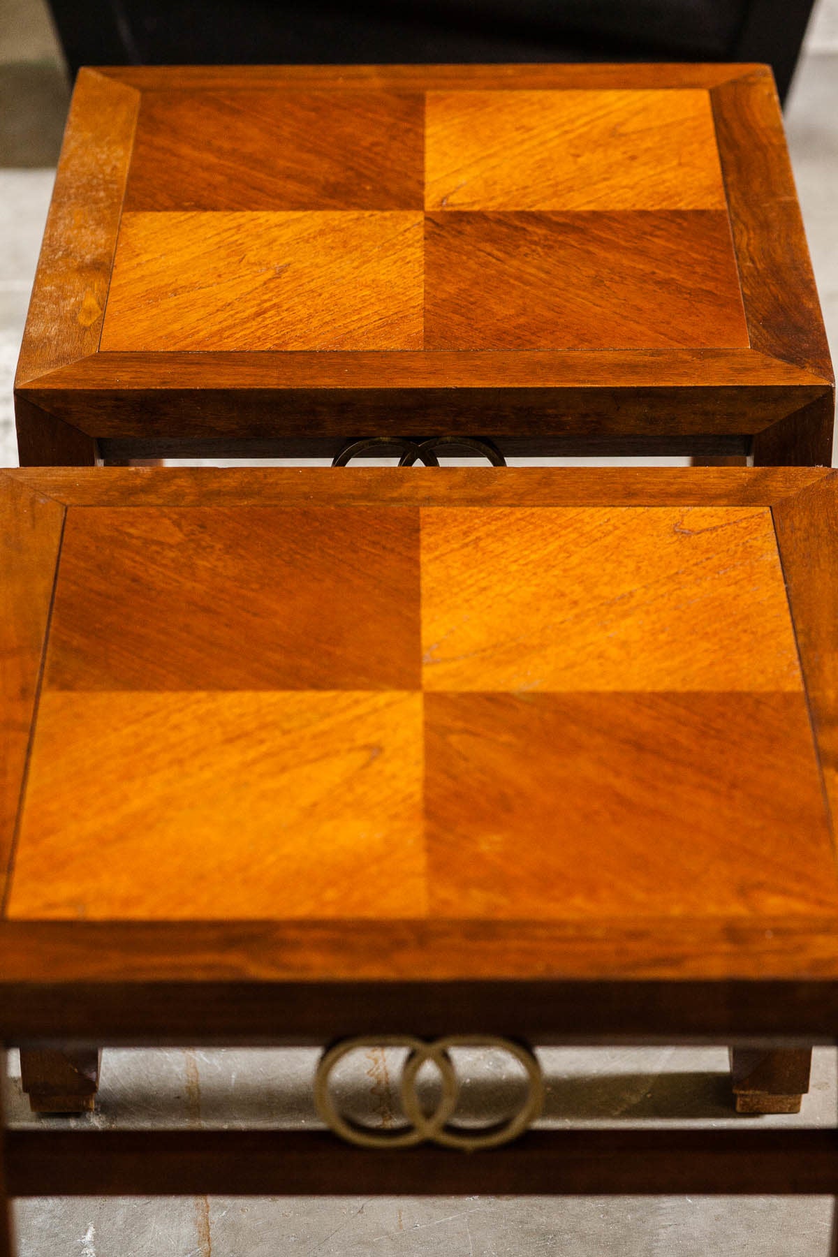 Mid-Century Baker Campaign Style Square End Tables Nightstands (Pair)