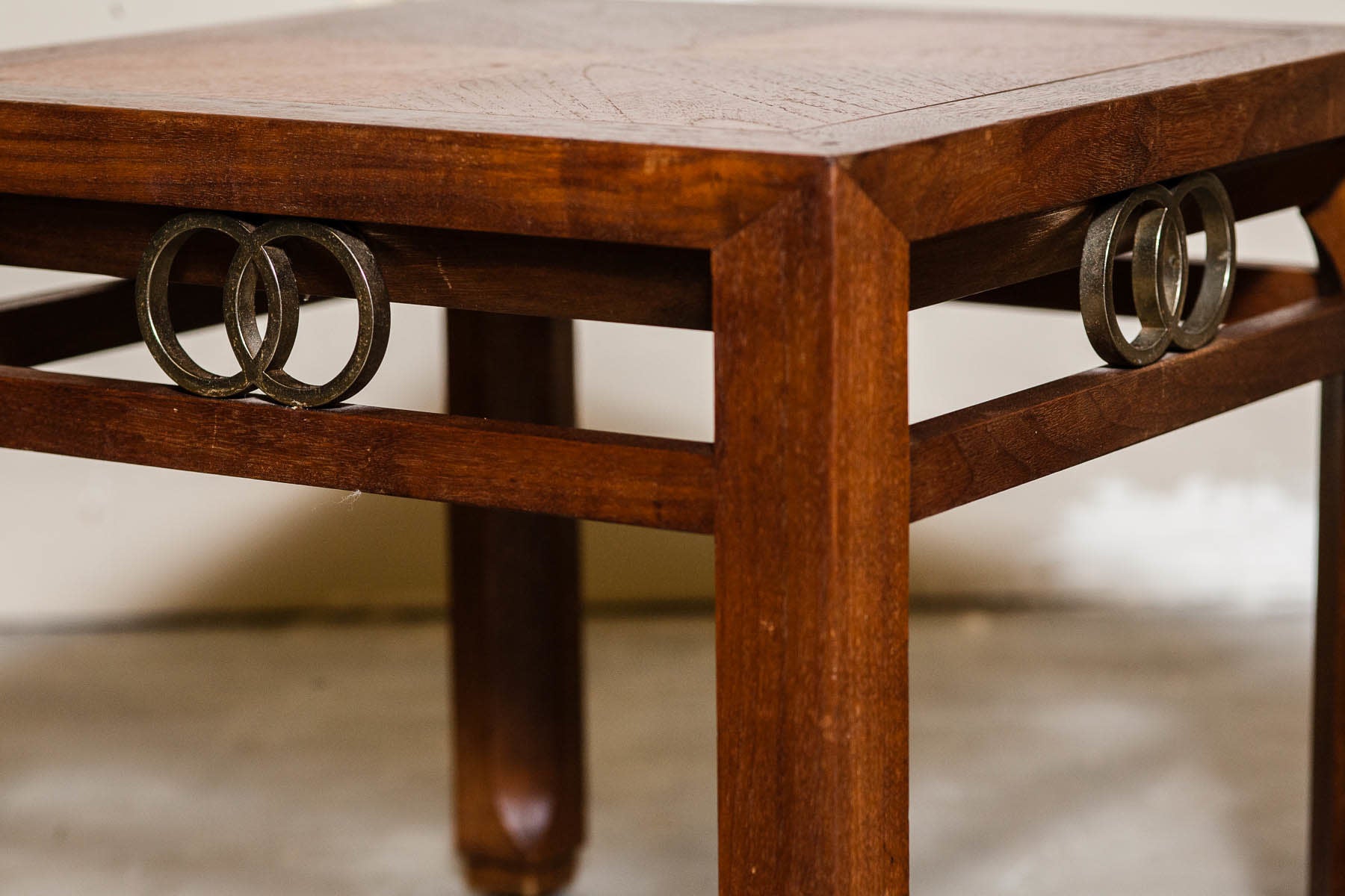 Mid-Century Baker Campaign Style Square End Tables Nightstands (Pair)