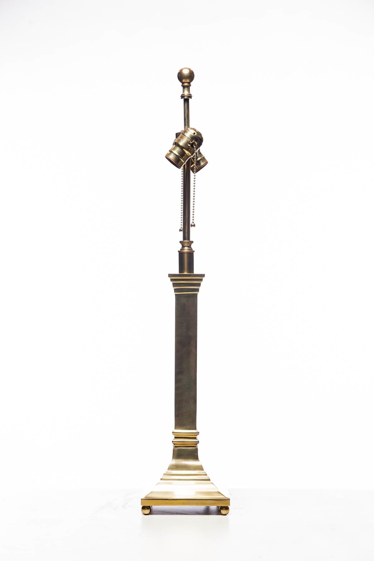 Square Base Polished Solid Brass Candlestick Table Lamp