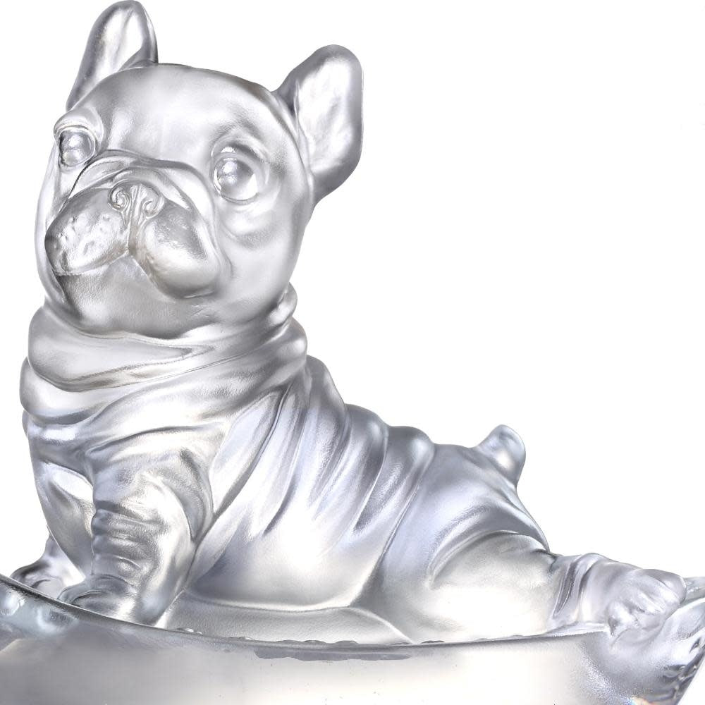 LIULI Crystal Art Crystal French Bulldog Heads Up! (Exclusive U.S. Edition with Gilded Peony Display Base)