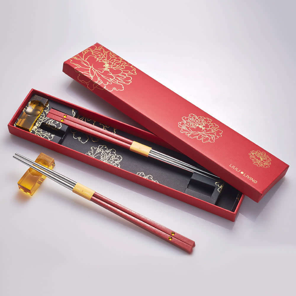 LIULI Crystal Art Blessed - Chopstick & Holder Set (Set of 2 Pairs)