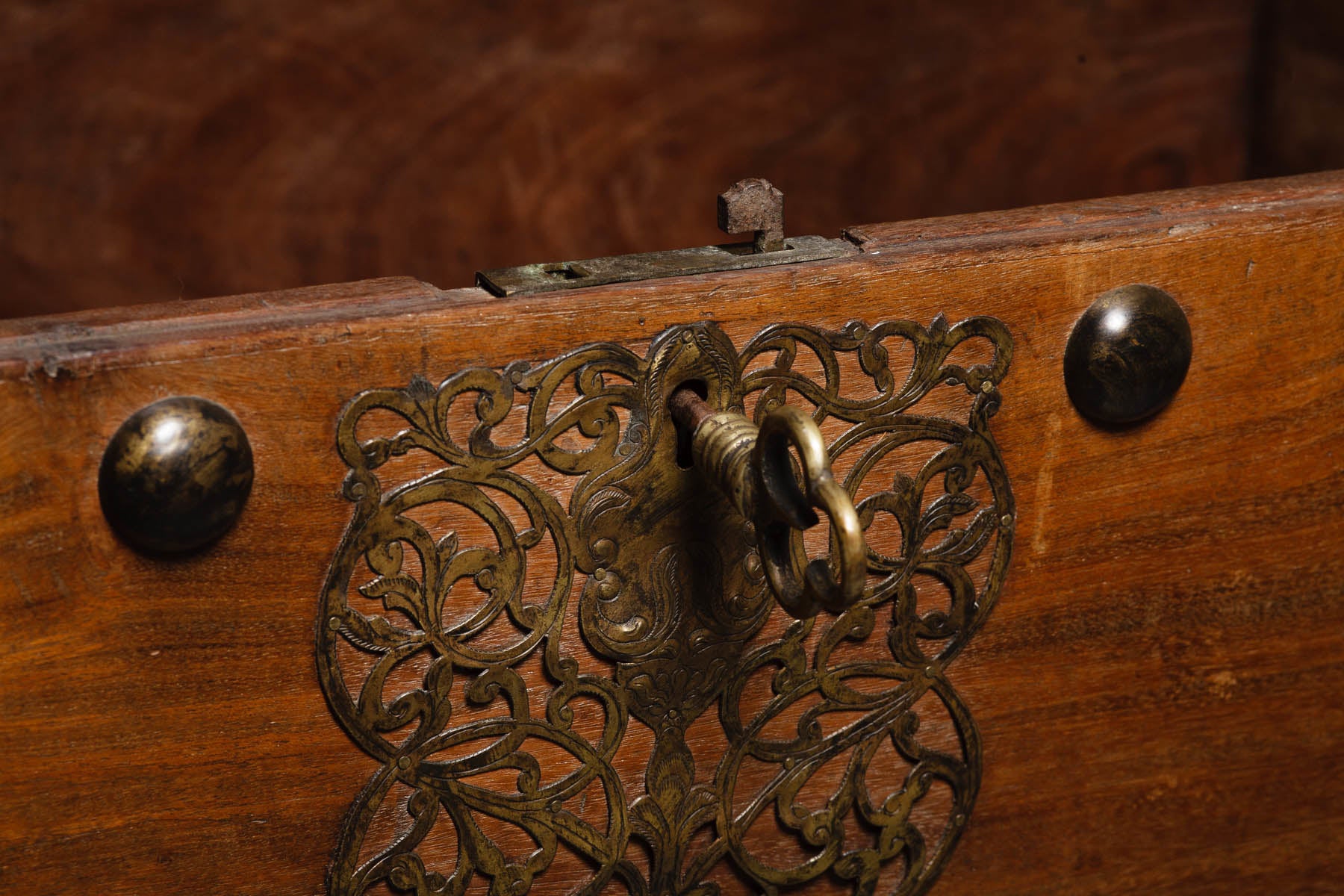 Dutch Colonial Style Teak, Ebony Wood Chest on Stand