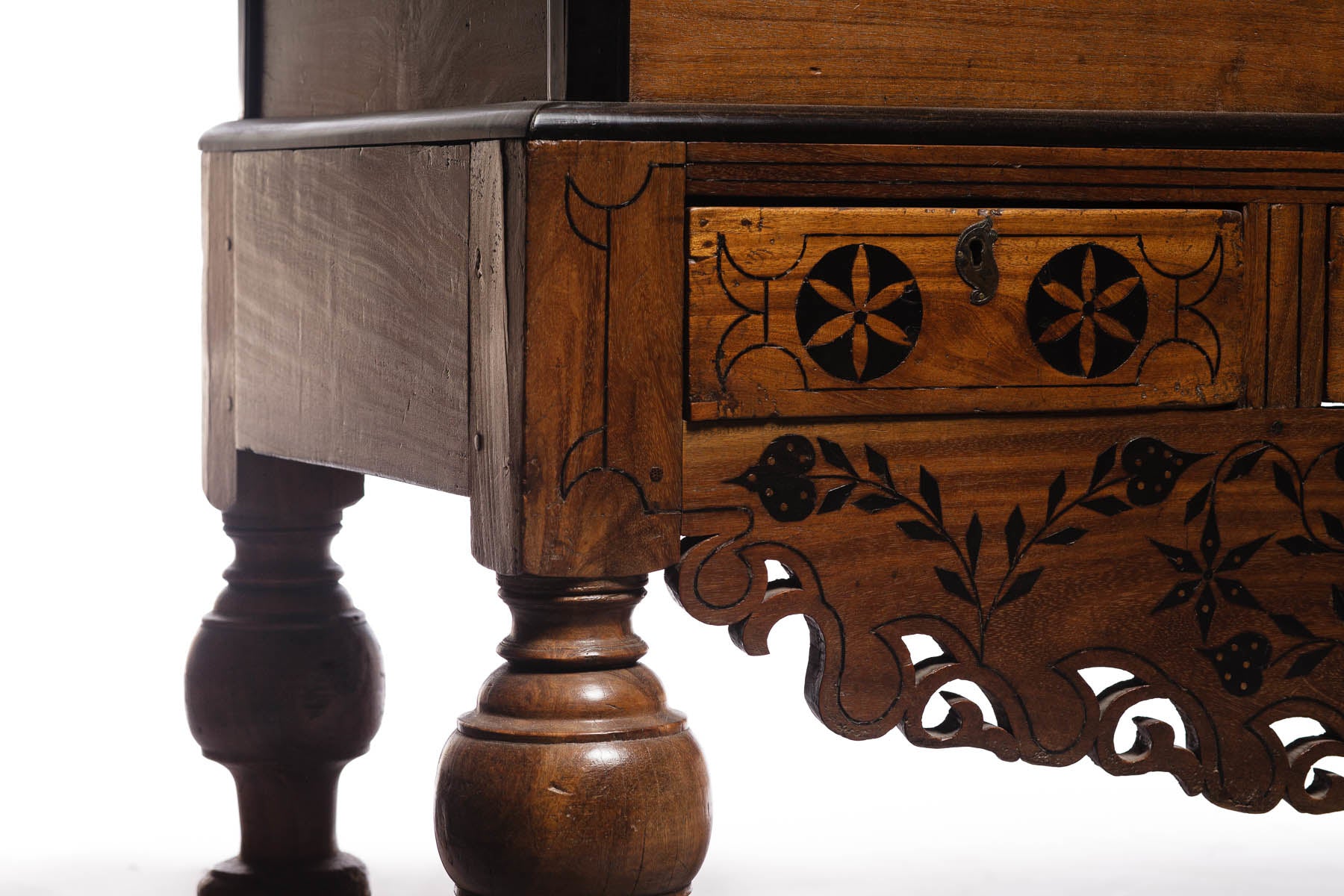 Dutch Colonial Style Teak, Ebony Wood Chest on Stand