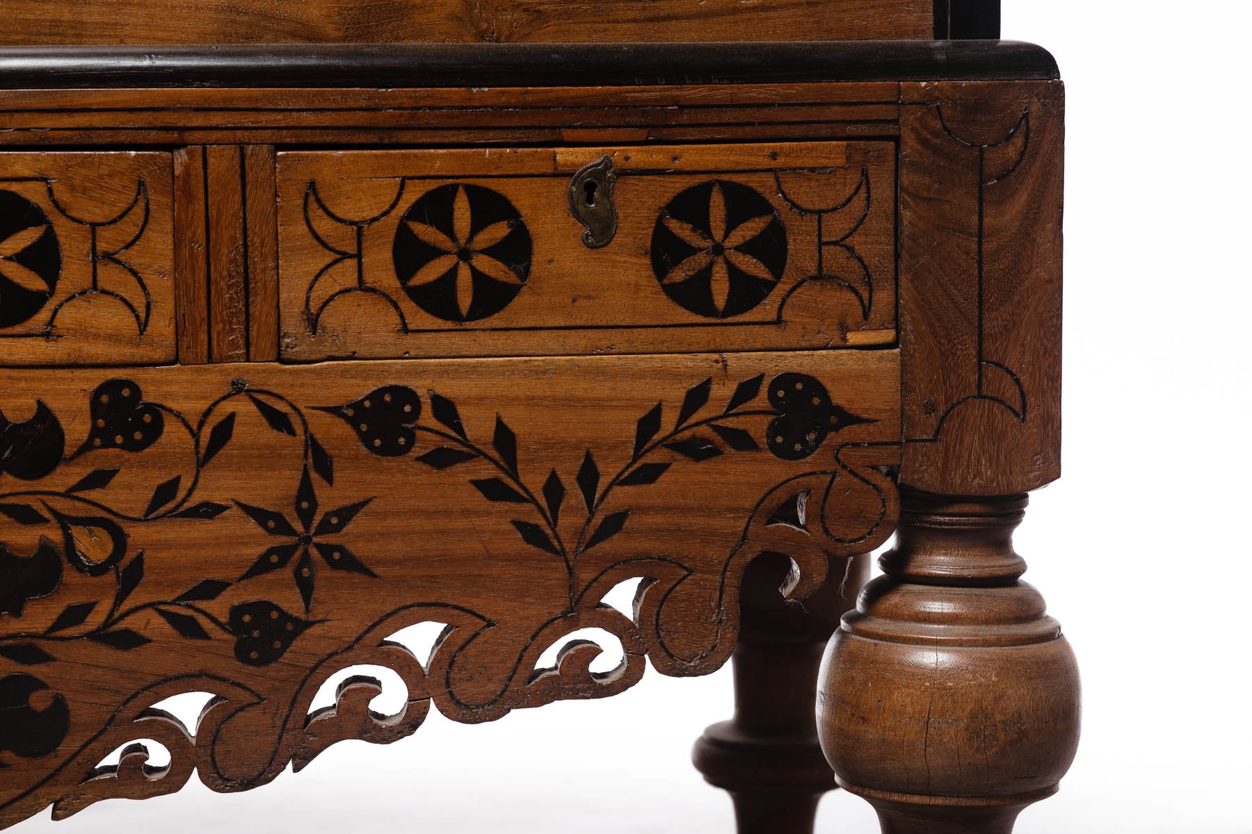 Dutch Colonial Style Teak, Ebony Wood Chest on Stand