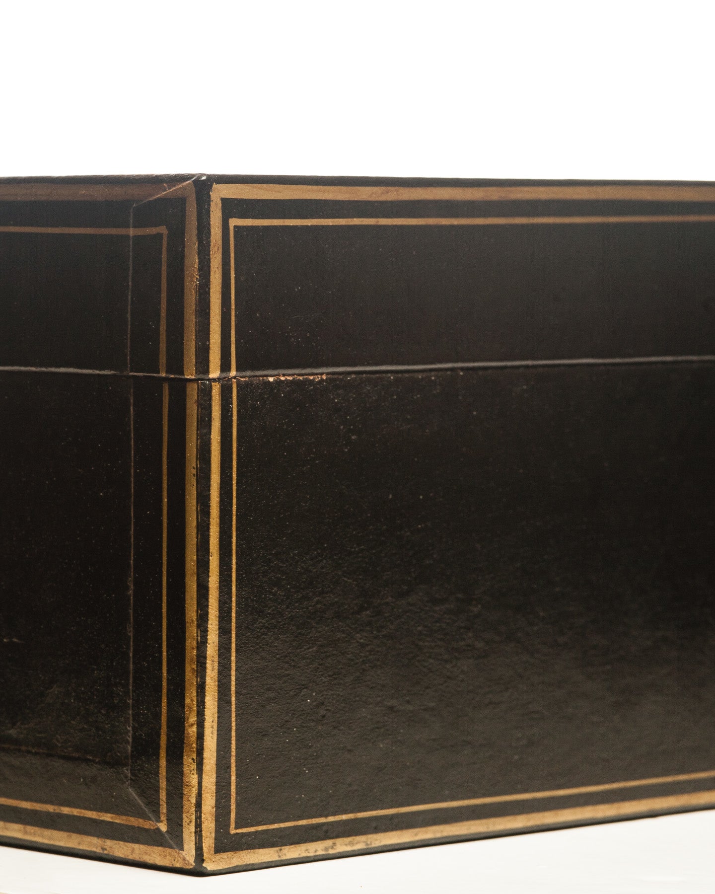 Black Regalia Leather Box (16.5") with hand-painted tuxedo gold trim