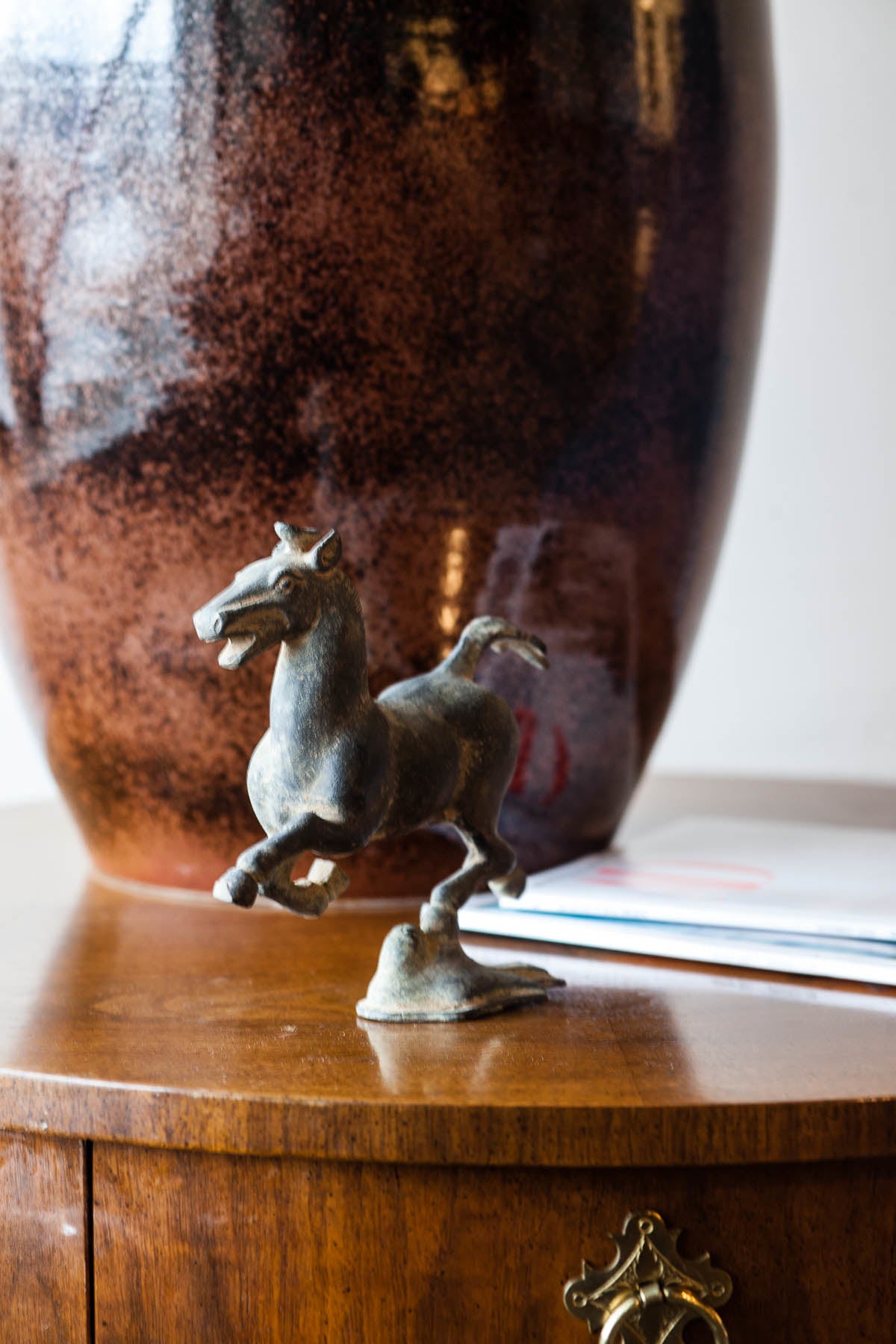 Verdigris Bronze Galloping Horse on Flying Swallow Sculpture