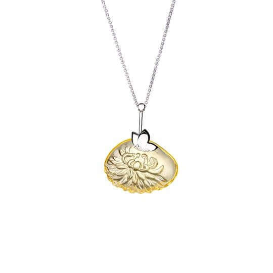 LIULI Crystal Art Crystal and Sterling Silver "The Sun Within" Dahlia Pendant Necklace in Amber