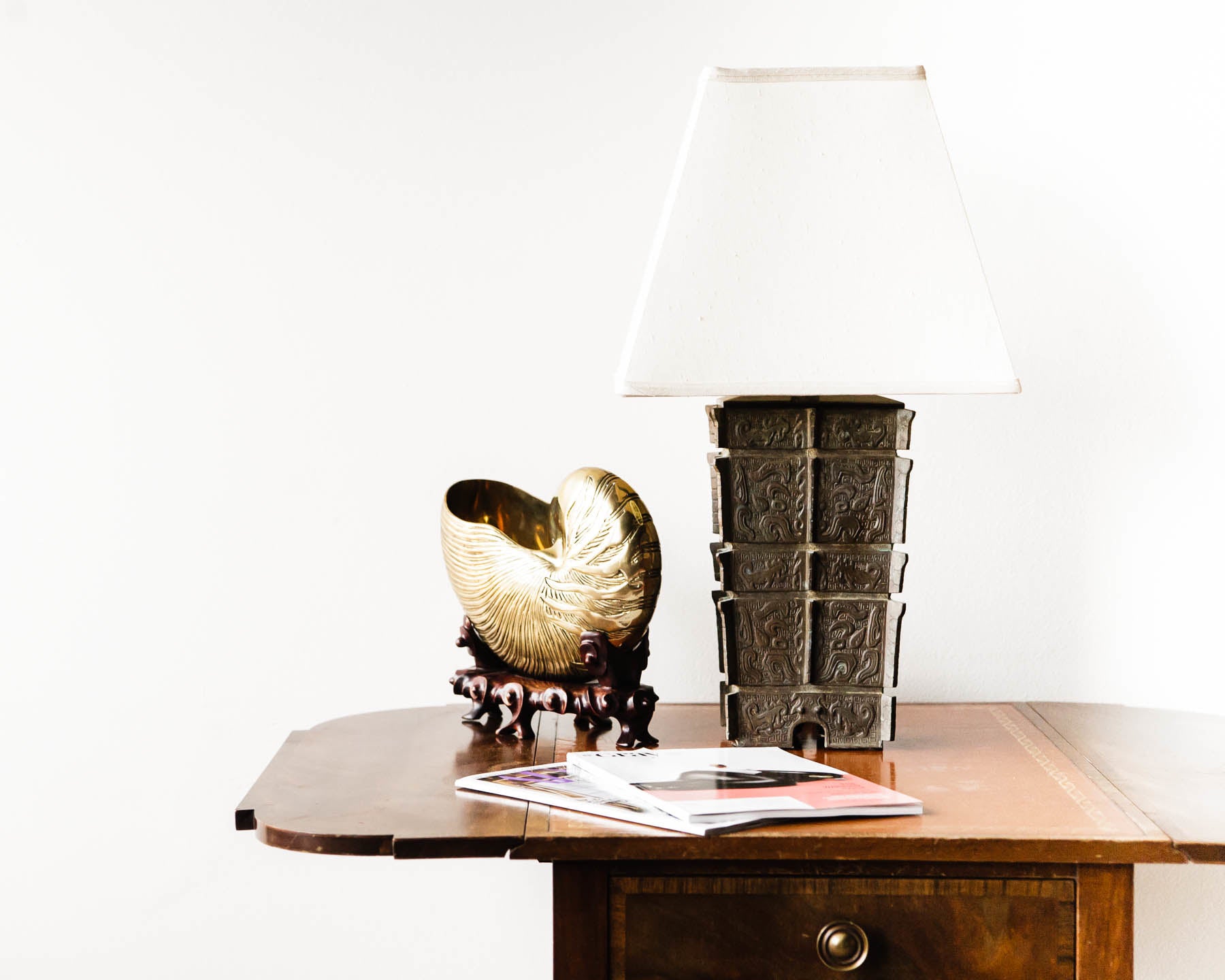 Vintage Leather Top Drop Leaf Mahogany Pembroke Side Table