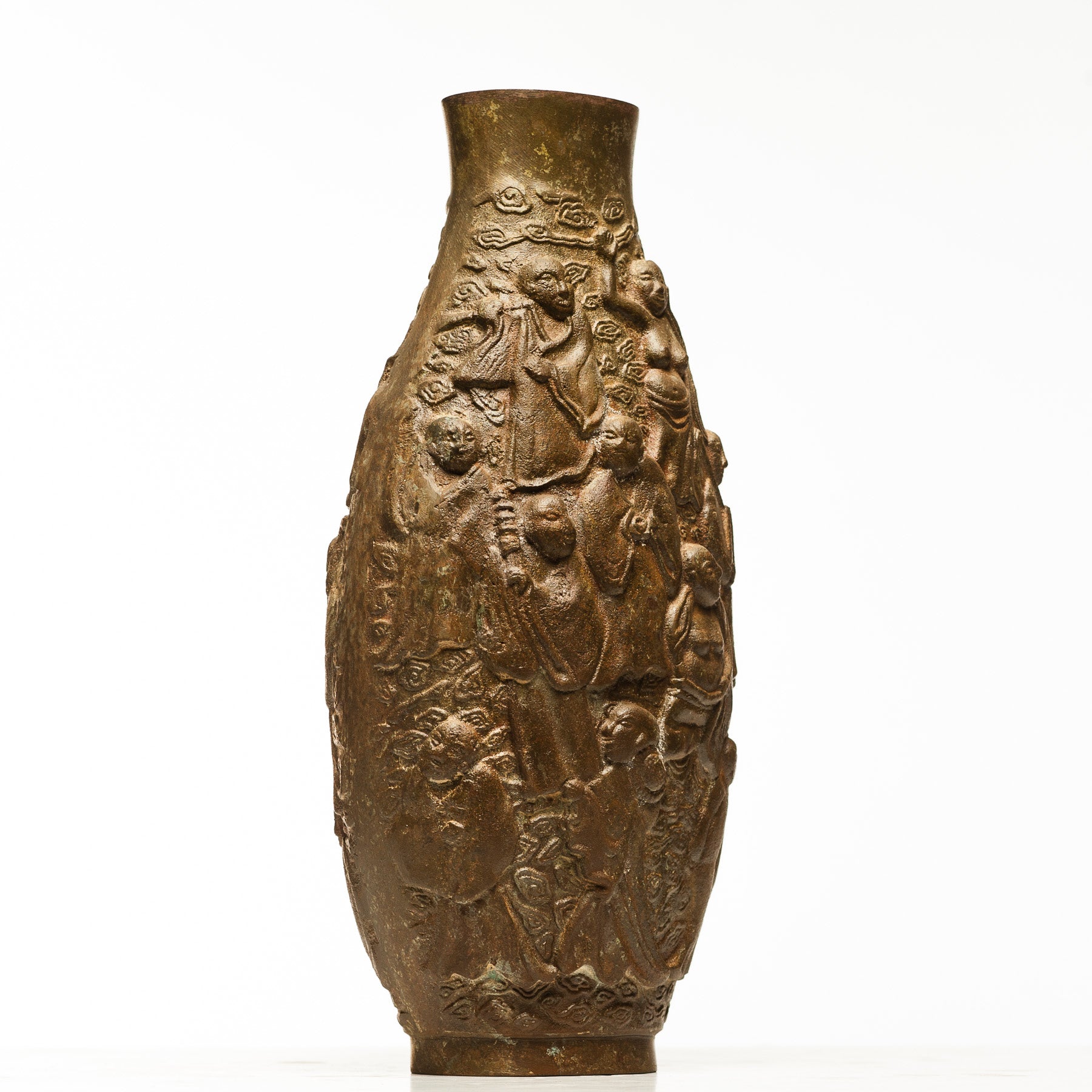 Verdigris Bronze Large Eighteen Luohan vase