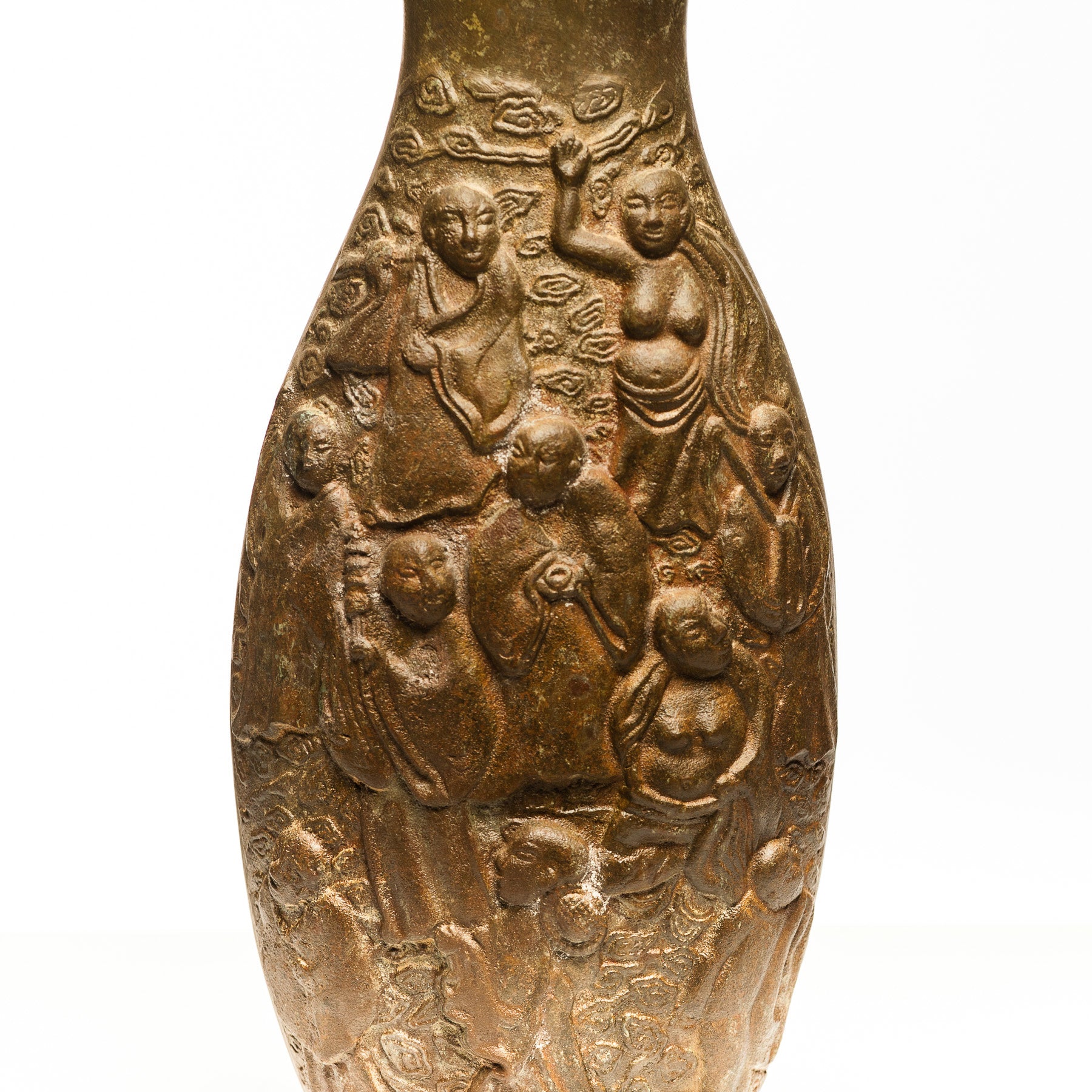 Verdigris Bronze Large Eighteen Luohan vase