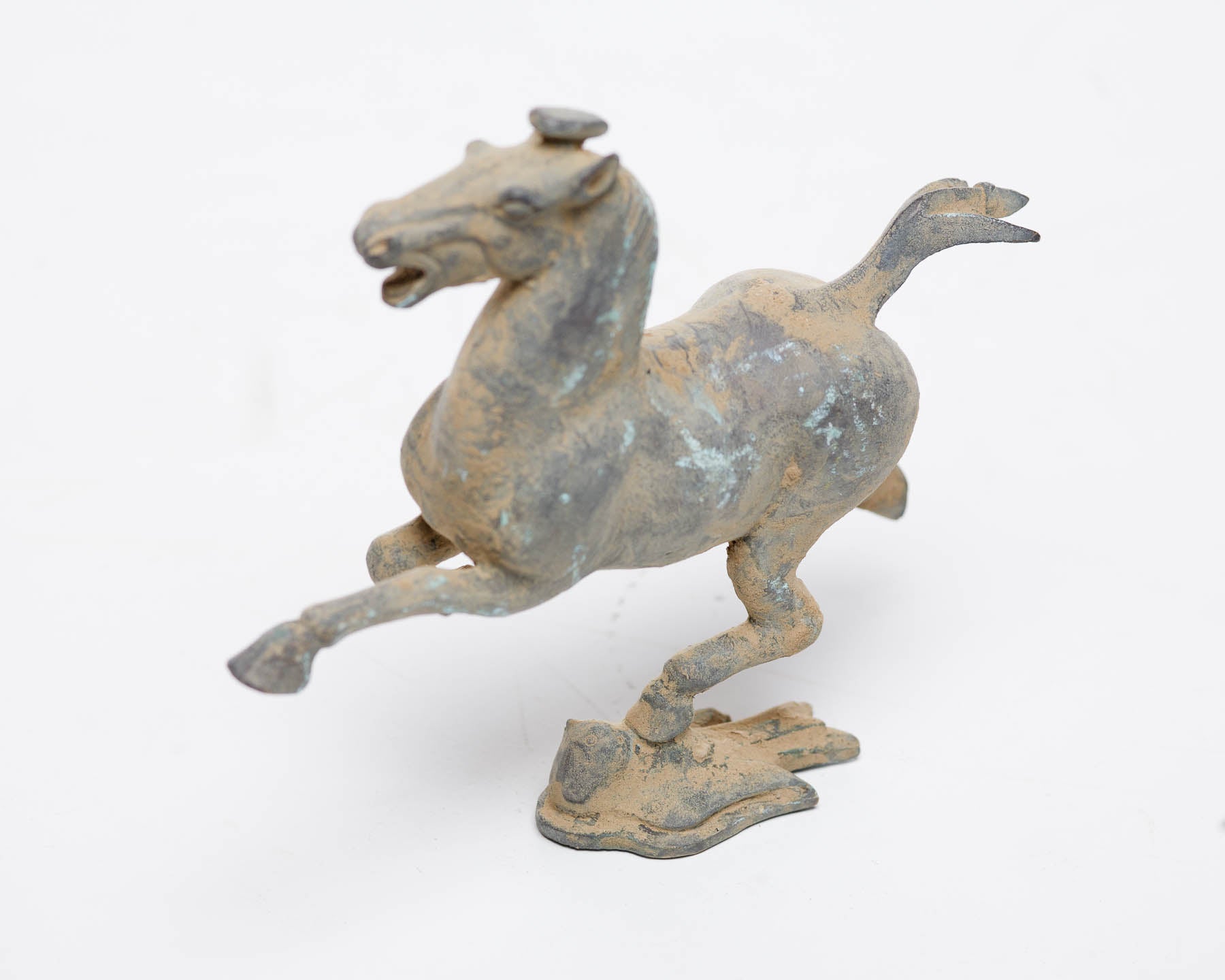 Verdigris Bronze Galloping Horse on Flying Swallow Sculpture