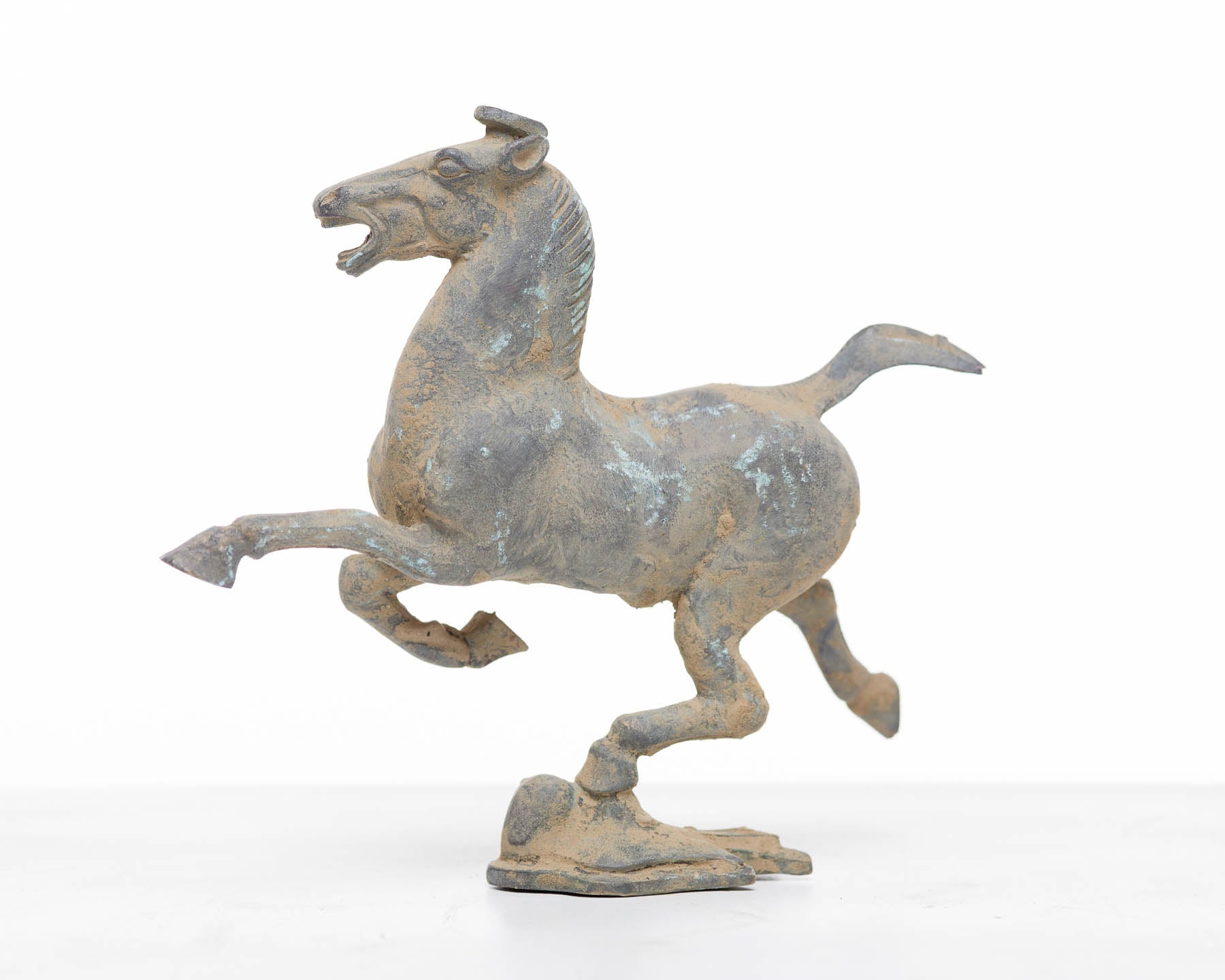 Verdigris Bronze Galloping Horse on Flying Swallow Sculpture