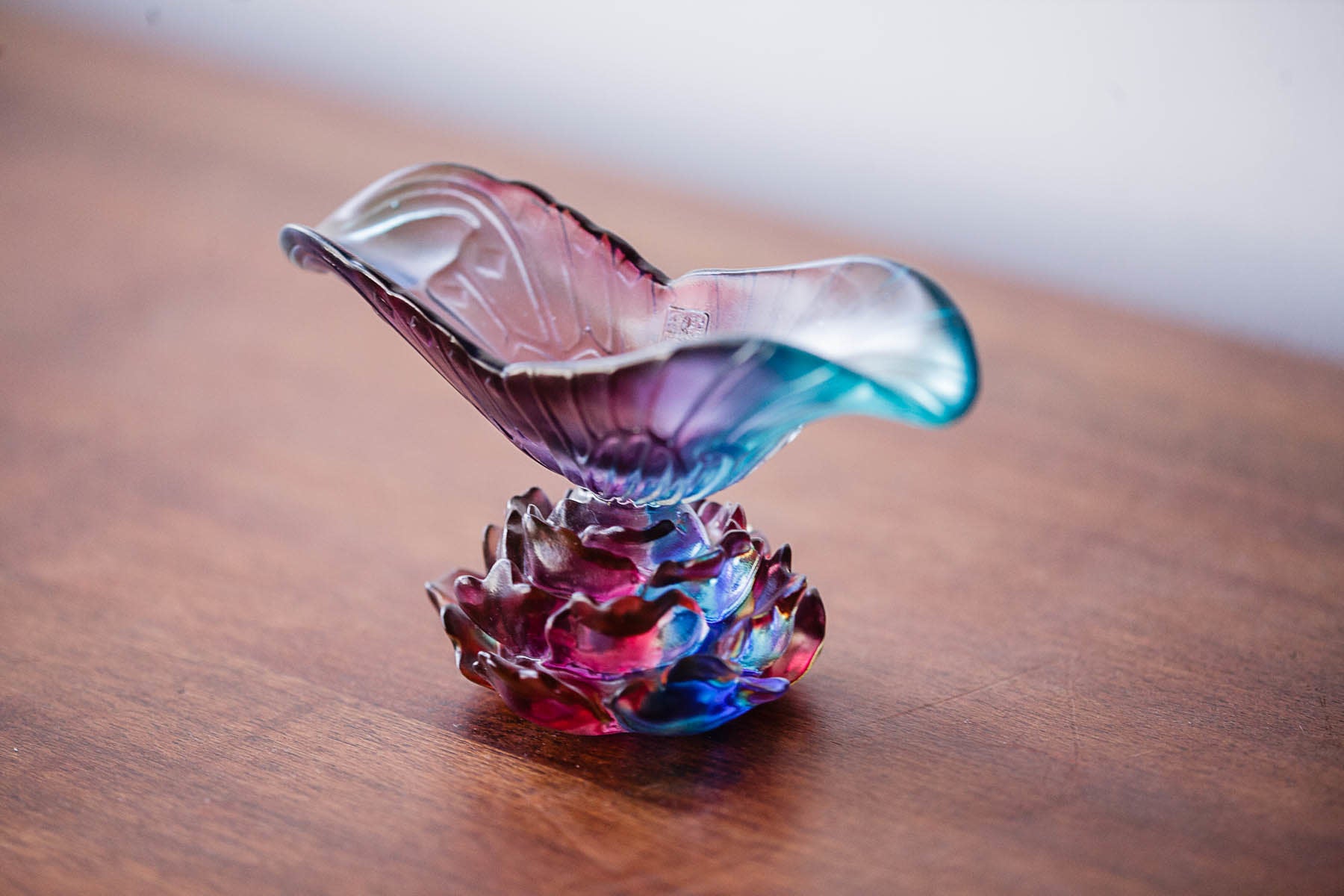 LIULI Crystal Art Crystal Lotus Butterfly Chalice "The Attracted Butterfly"