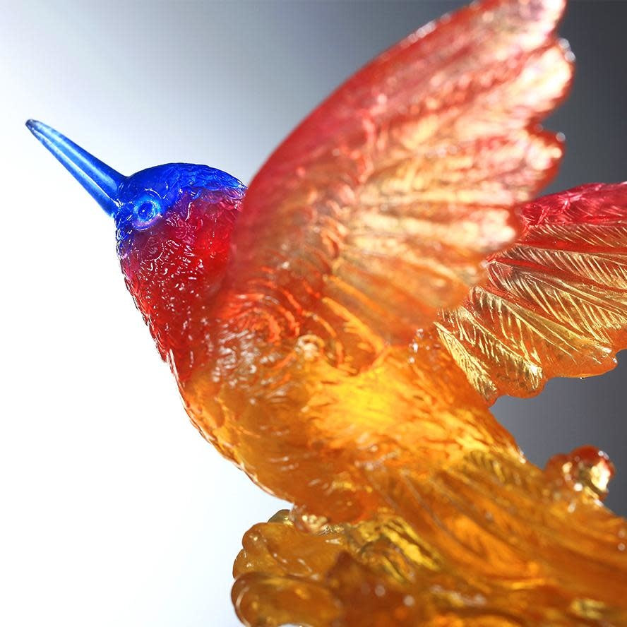 LIULI Crystal Art Crystal Humming Bird "Victory by Daybreak" (Gold/Red)