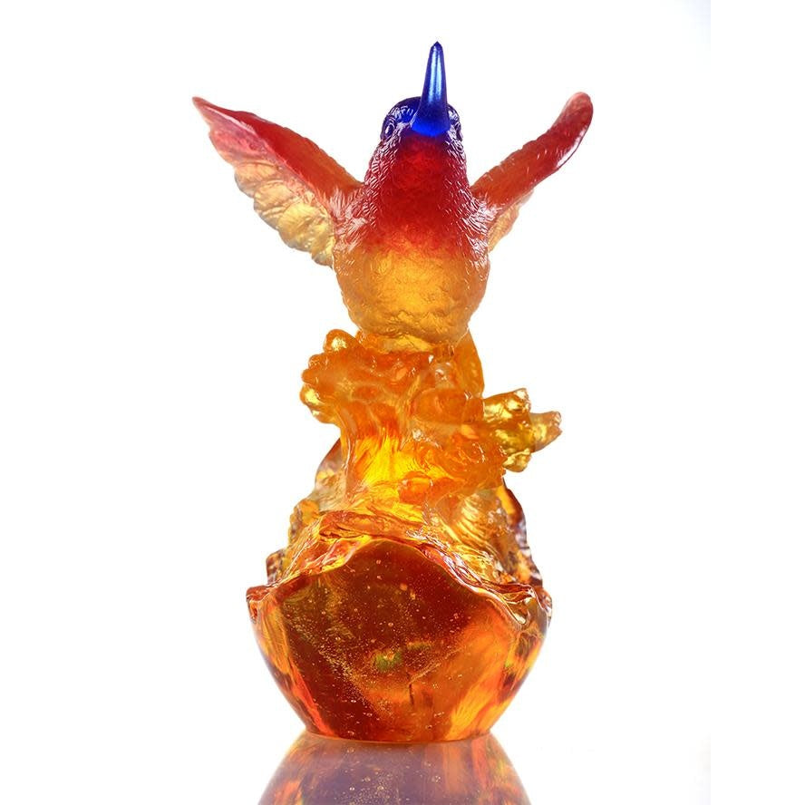LIULI Crystal Art Crystal Humming Bird "Victory by Daybreak" (Gold/Red)