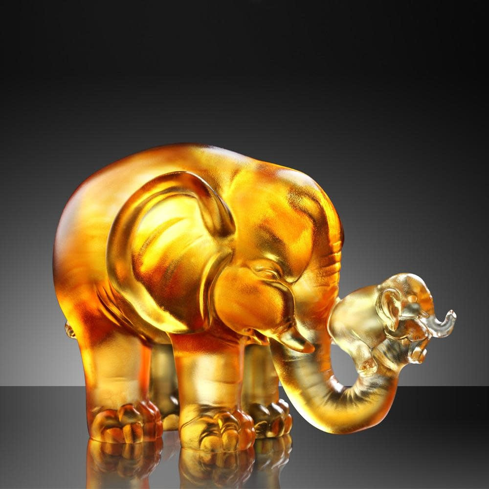 LIULI Crystal Art Crystal Elephant, "A Push Forward the Fortune"