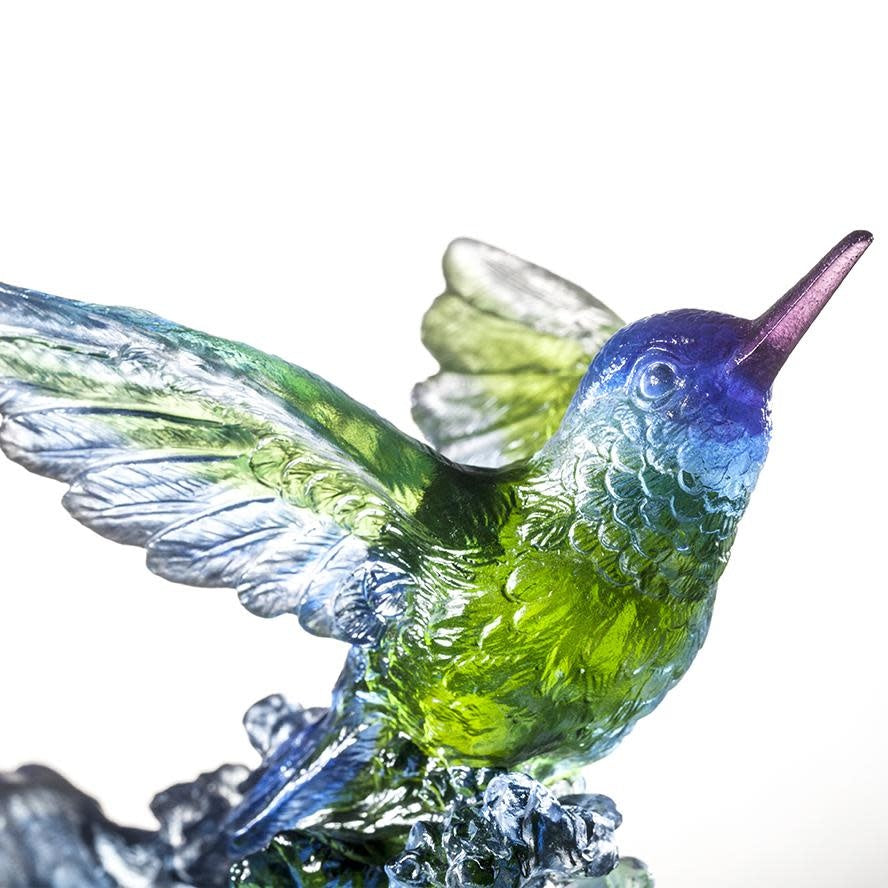 LIULI Crystal Art LIULI Crystal Art Crystal Humming Bird "Victory by Daybreak" (Blue/Green)