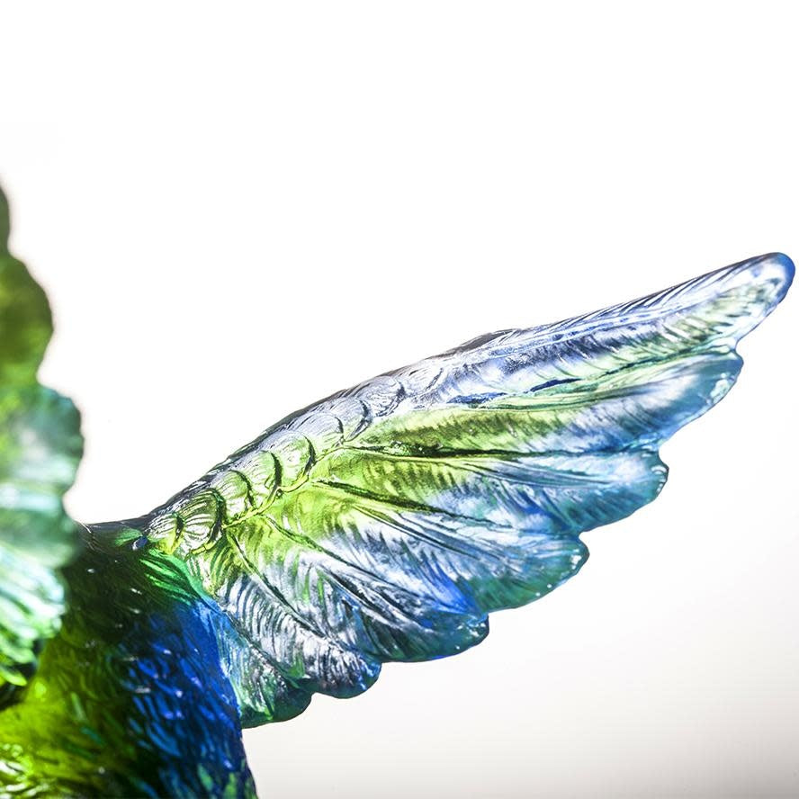 LIULI Crystal Art LIULI Crystal Art Crystal Humming Bird "Victory by Daybreak" (Blue/Green)