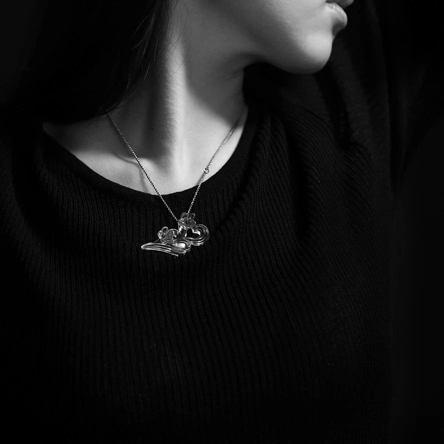 LIULI Crystal Art Crystal Orchid Double Heart Necklace, "An Orchid's Heart"