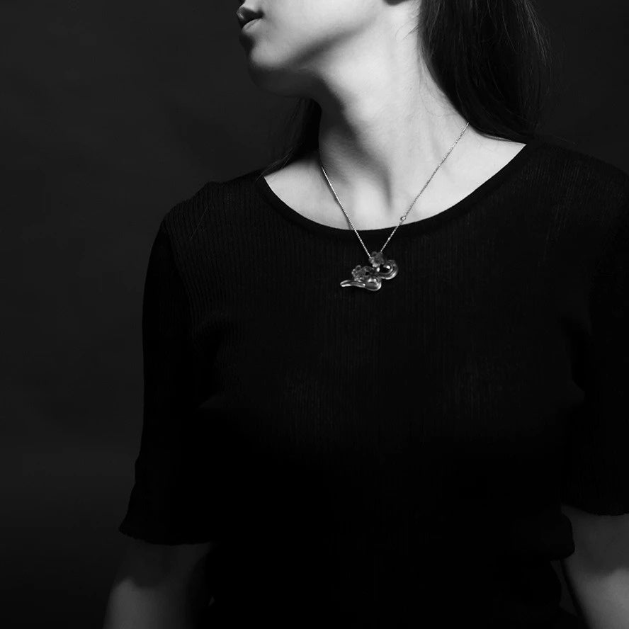 LIULI Crystal Art Crystal Orchid Double Heart Necklace, "An Orchid's Heart"