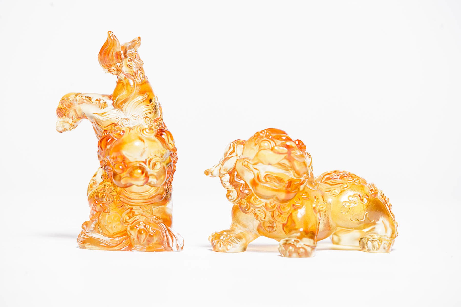 LIULI Crystal Art Crystal Foo Dogs "Happy Dogs Bring Everlasting Wealth" Crystal Sculpture
