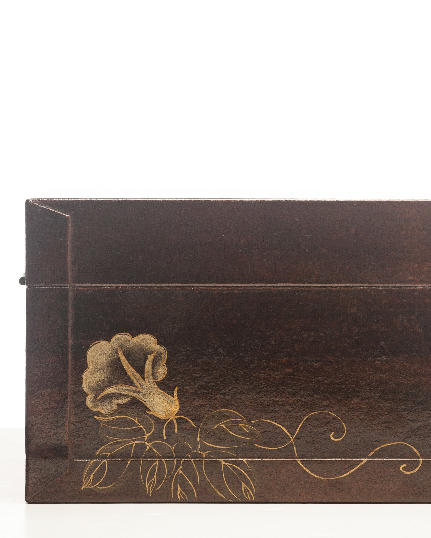 Mahogany Valentine Leather Box (16.5") with hand-painted morning glories
