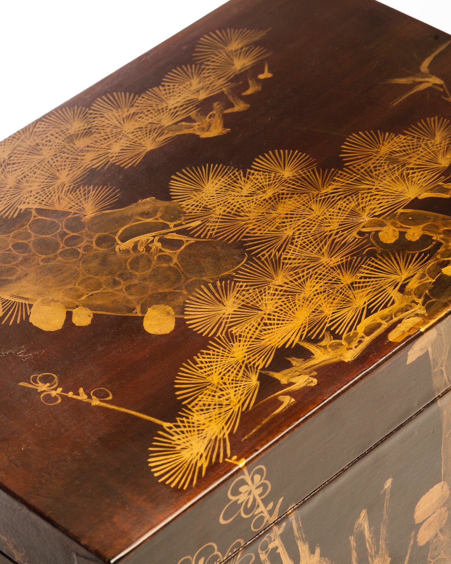 Mahogany Meridian Leather Box ( 16.5") with hand-painted winter motif