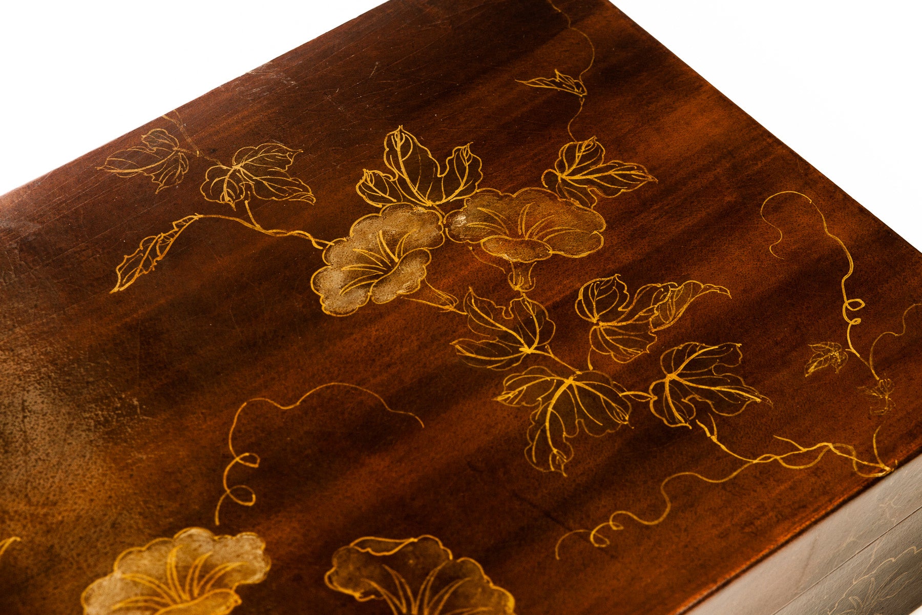 Mahogany Valentine Leather Box (17") with Design of Morning Glories