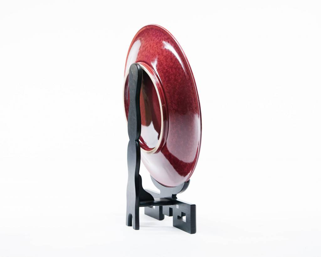 Haruko - Large Porcelain Charger on Hongmu Stand (Oxblood))