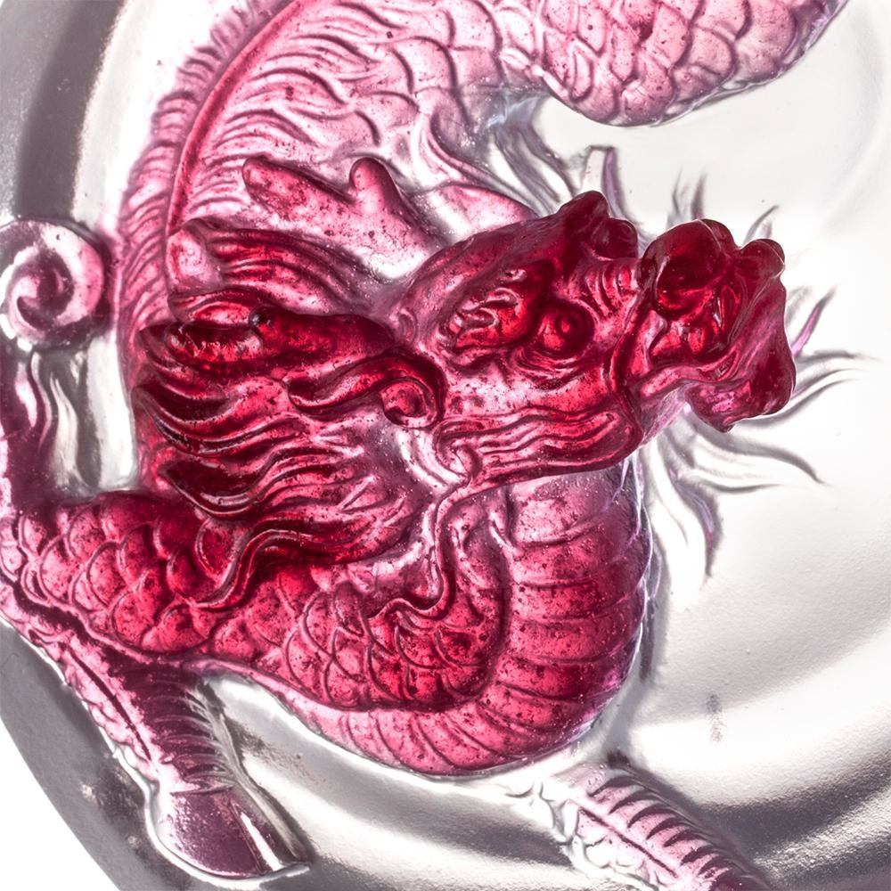 LIULI Crystal Art Crystal Mythical Qilin "Sun Dance" in Gold Red Clear