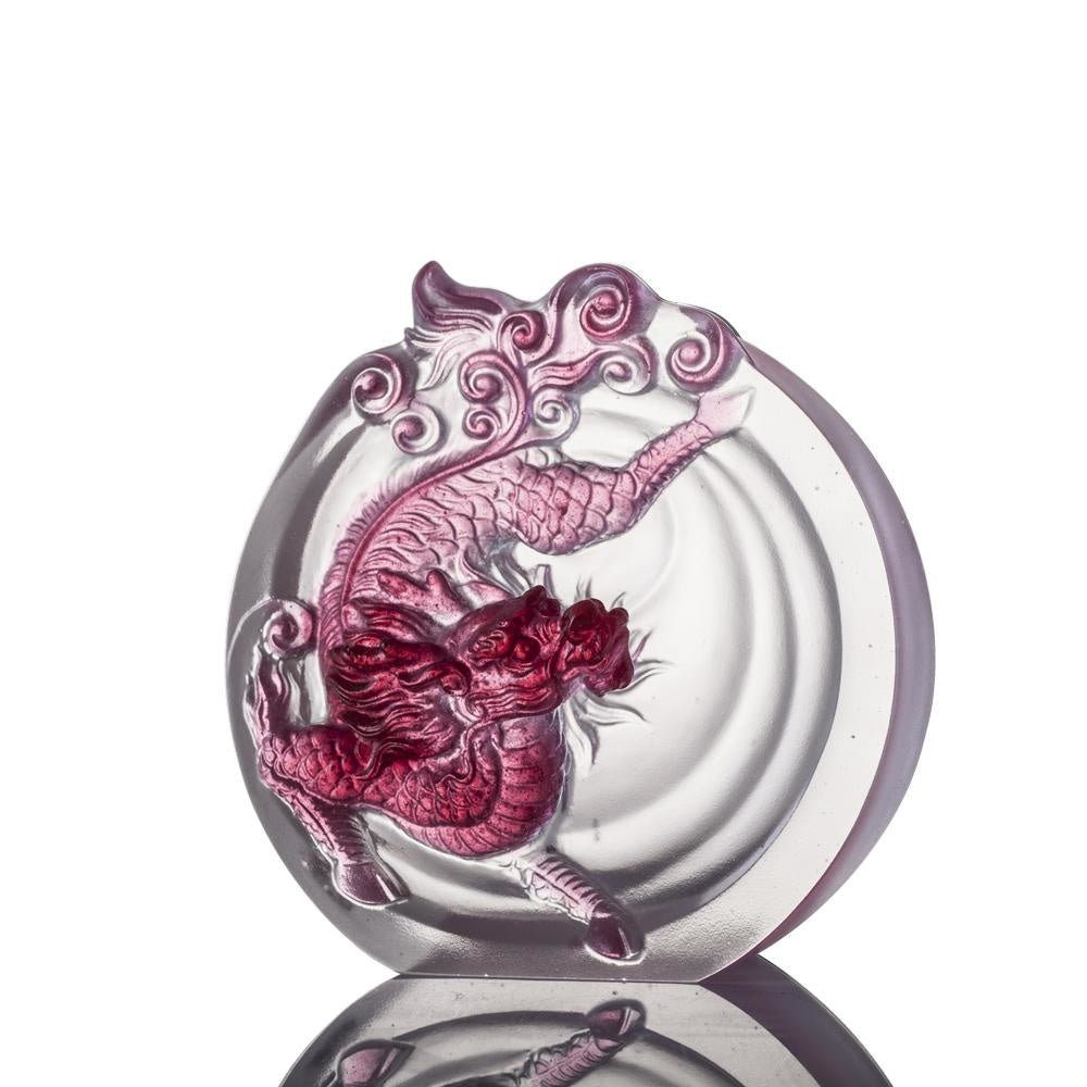 LIULI Crystal Art Crystal Mythical Qilin "Sun Dance" in Gold Red Clear