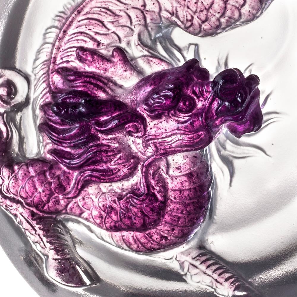 LIULI Crystal Art Crystal Mythical Qilin "Sun Dance" in Violet/Red Clear