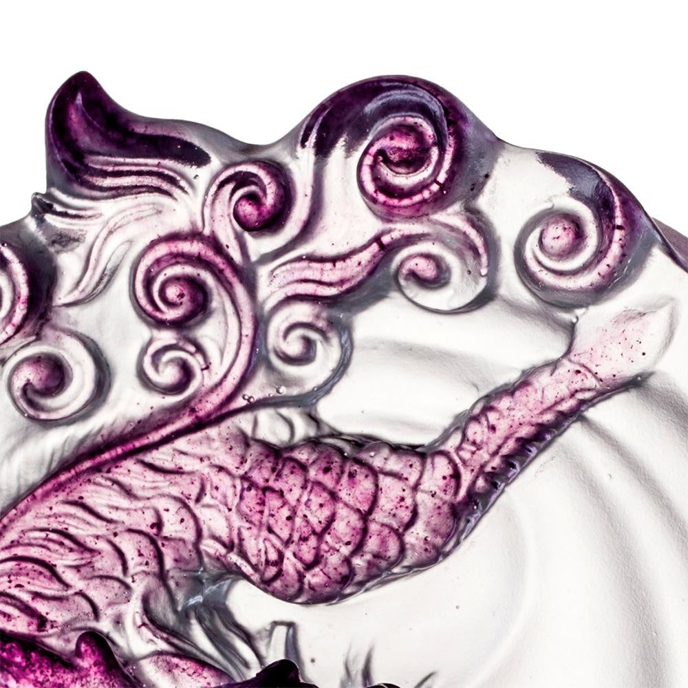 LIULI Crystal Art Crystal Mythical Qilin "Sun Dance" in Violet/Red Clear