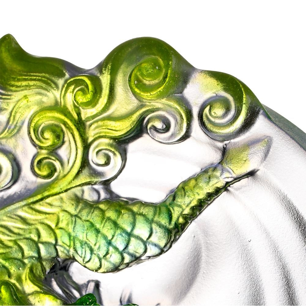 LIULI Crystal Art Crystal Mythical Qilin "Sun Dance" in Bluish/Green Clear