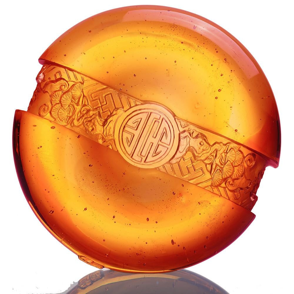 LIULI Crystal Art Crystal Feng Shui Paperweight, Ruyi Sycee, Dark Amber/Light Amber (Limited Edition)