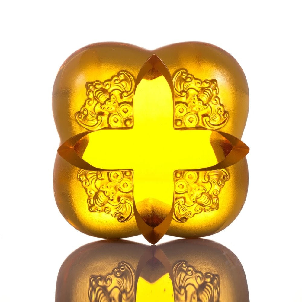 LIULI Crystal Art Crystal Persimmon Kitchen Decor Paperweight "Fortune Four Ways"