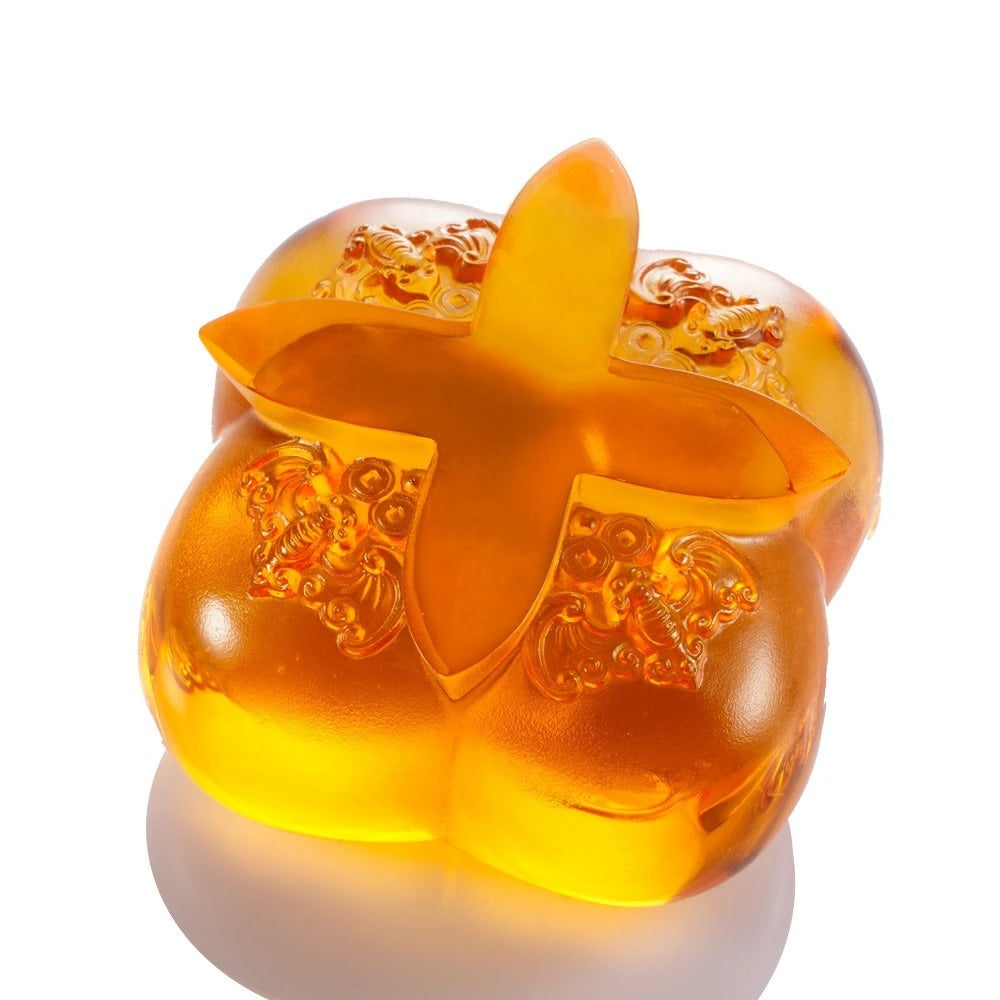 LIULI Crystal Art Crystal Persimmon Kitchen Decor Paperweight "Fortune Four Ways"