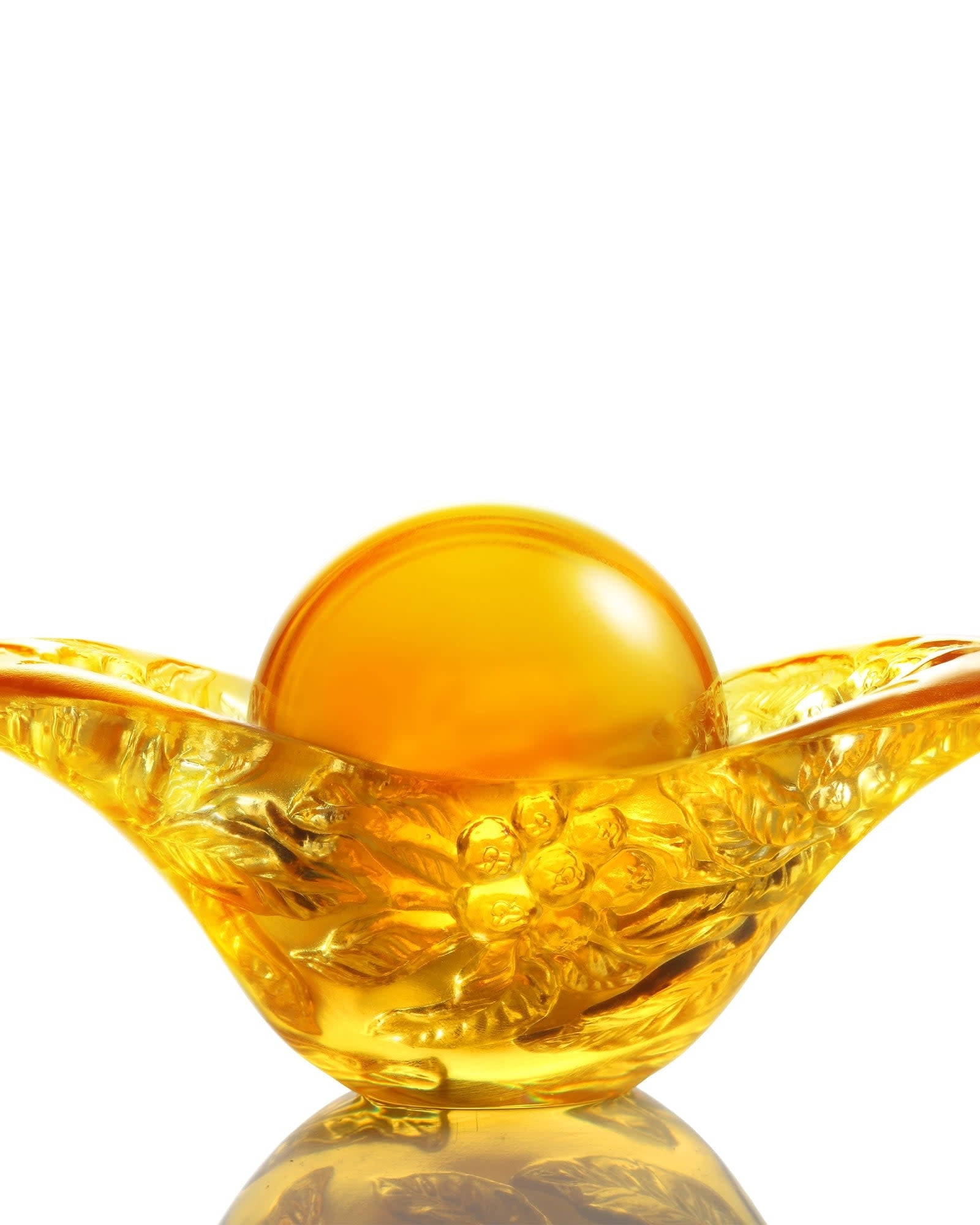 LIULI Crystal Art Gold Ingot, "Golden Fruit, Loquat"