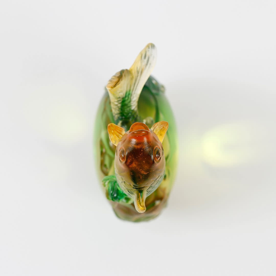 LIULI Crystal Art Crystal Fish, Koi Fish, "Somersault To The Top"
