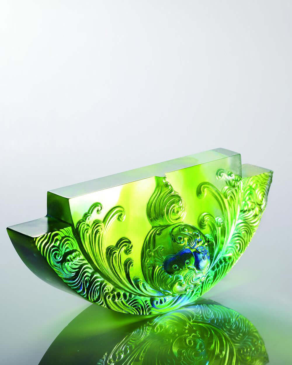 LIULI Crystal Art Crystal Chinese Hulu, The Beauty of Harmony-Harmony Permeates the Land, Bluish/Green Clear