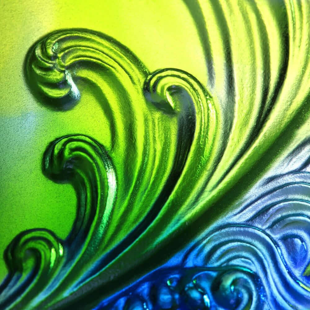 LIULI Crystal Art Crystal Chinese Hulu, The Beauty of Harmony-Harmony Permeates the Land, Bluish/Green Clear